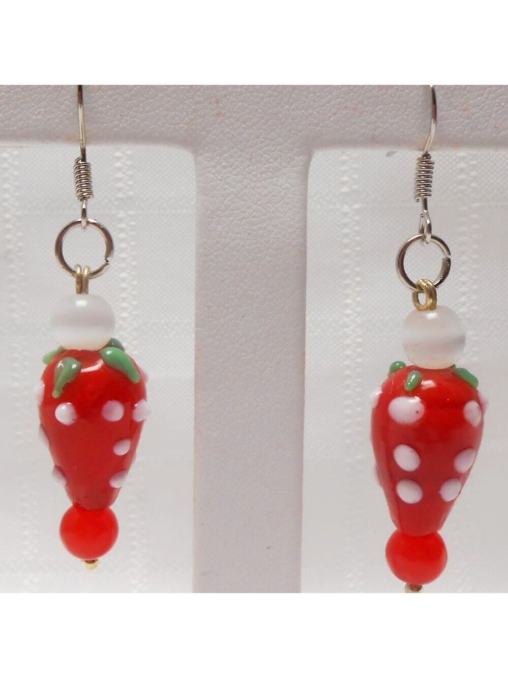 No 281 Handmade earrings with blowtorch glass strawberries